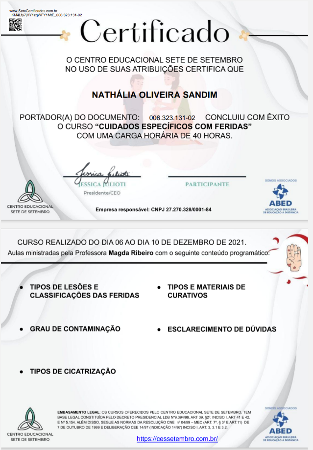 Sete Certificados  Centro Educacional Sete de Setembro