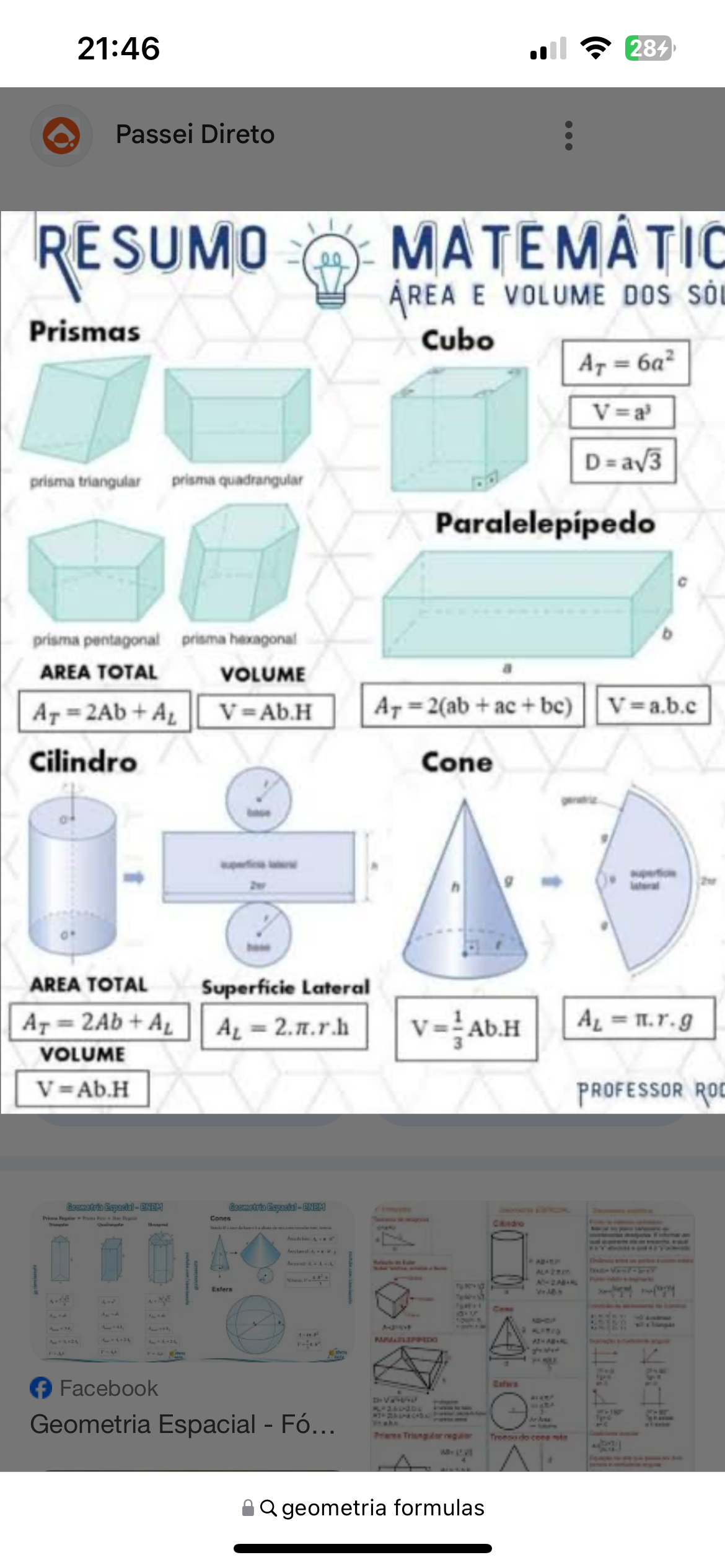 Grátis: Fórmulas de Geometria Espacial - Material Claro e Objetivo em PDF  para Estudo Rápido, image size:1170x2532