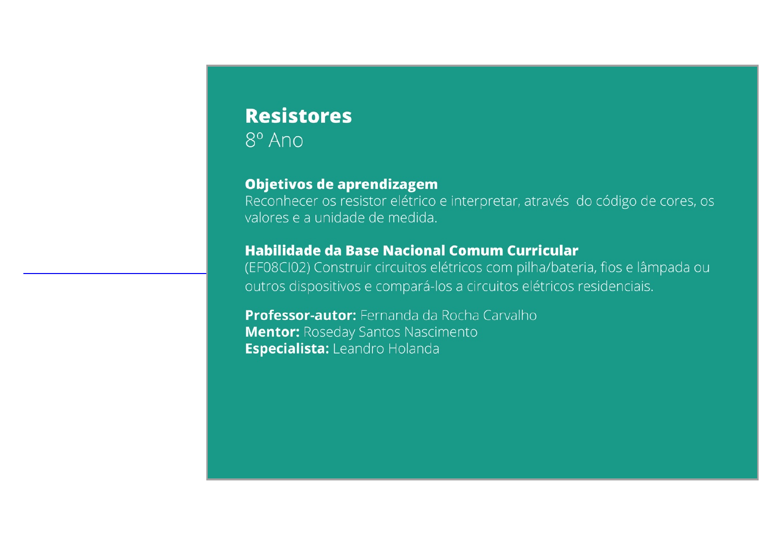 Plano de aula - 8o ano - Circuito elétrico