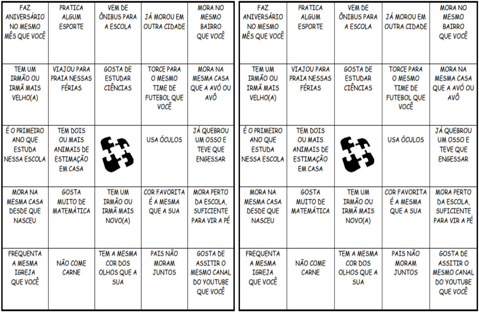 Dinâmica Bingo-da-Amizade na Escola (Download para imprimir)